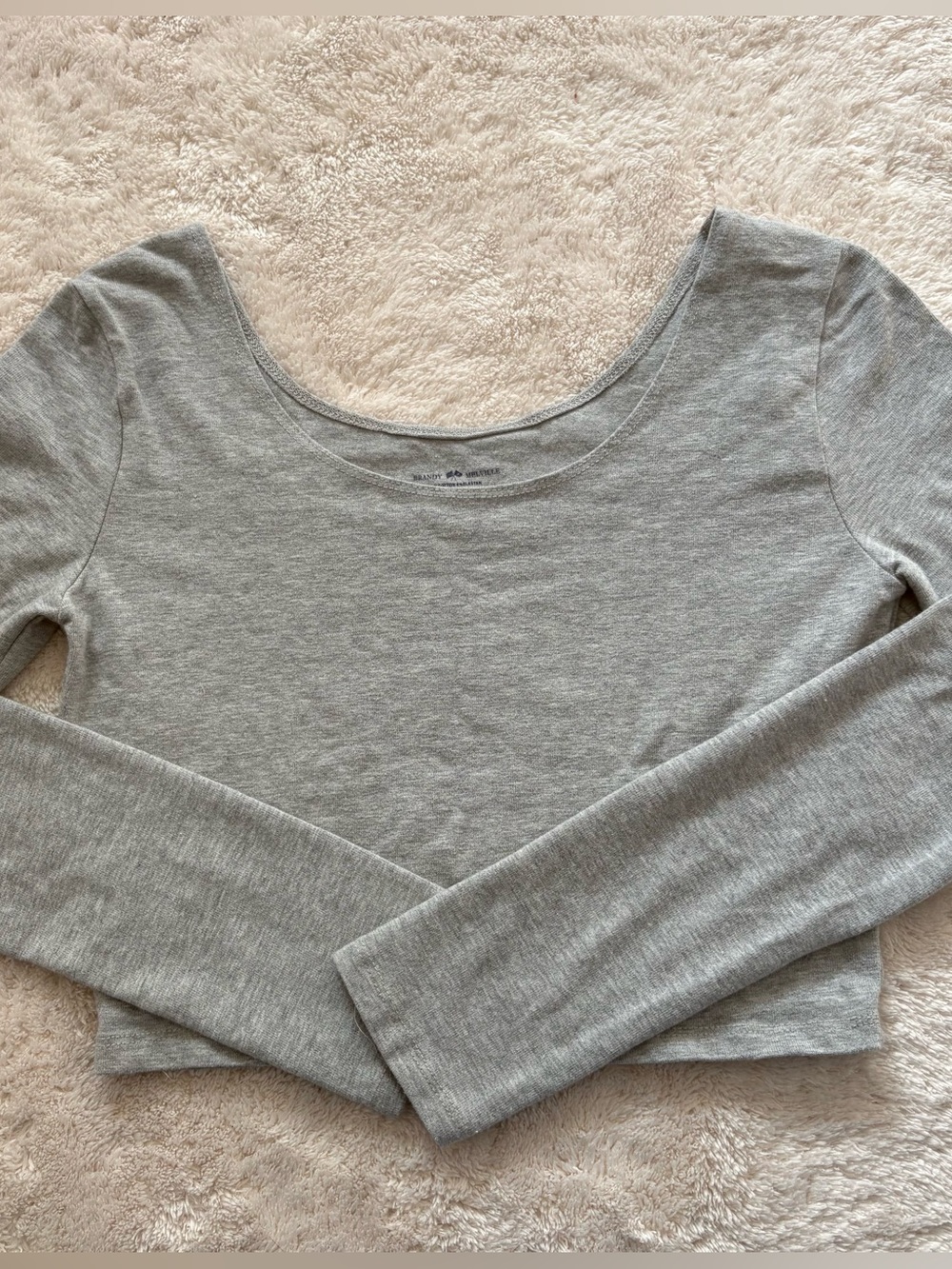 Brandy Melville Light Gray Scoop Neck Long Sleeve Top
